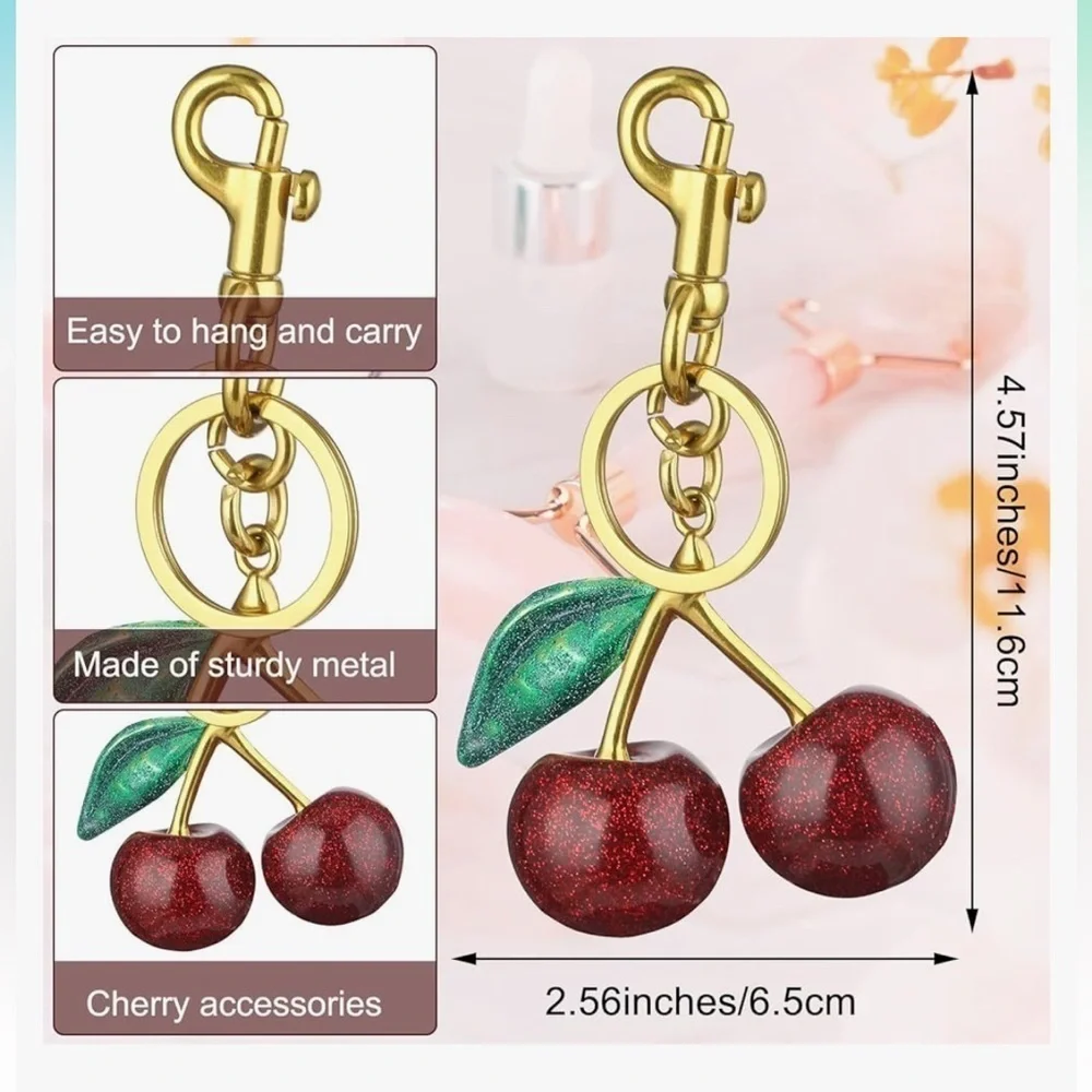Cherry Keychain with Gold Hardware